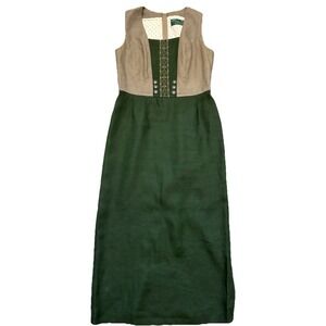 H. Moser Trachten Salzburg Dirndl Dress 8‎ Green Linen Blend Austria Octoberfest